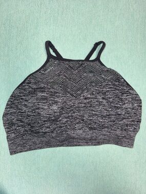 SO Black Gray Heathered Seamless Bralette with Crochet Chevron Yoke size L NWOT